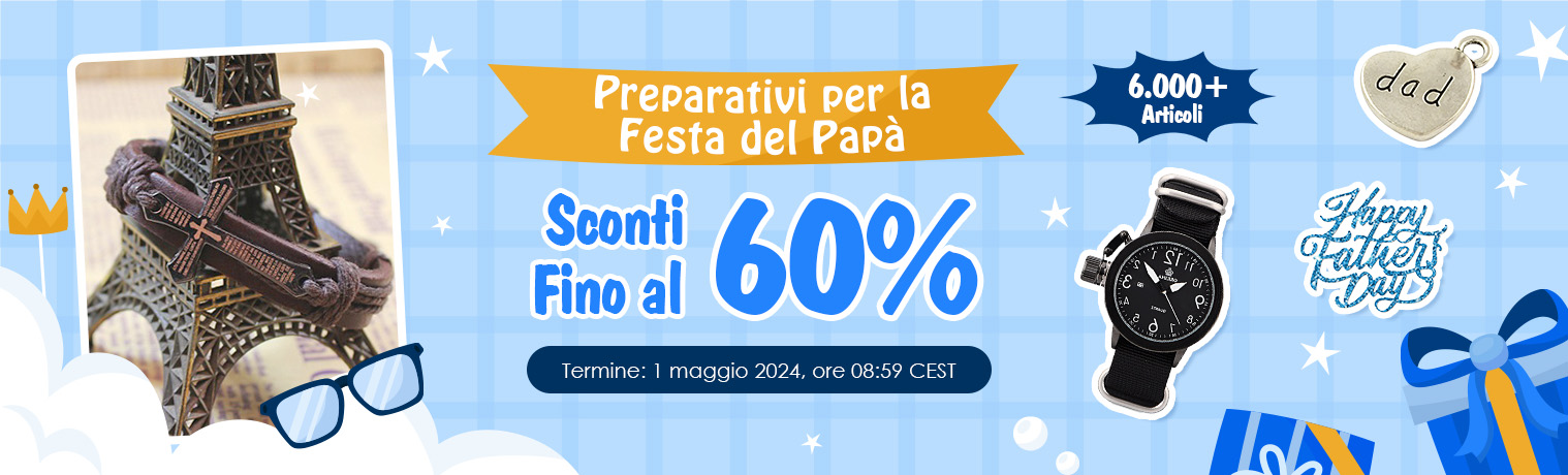 Preparativi per la Festa del Papà
6.000+ Articoli
Sconti Fino al 60%

Termine: 1 maggio 2024, ore 08:59 CEST